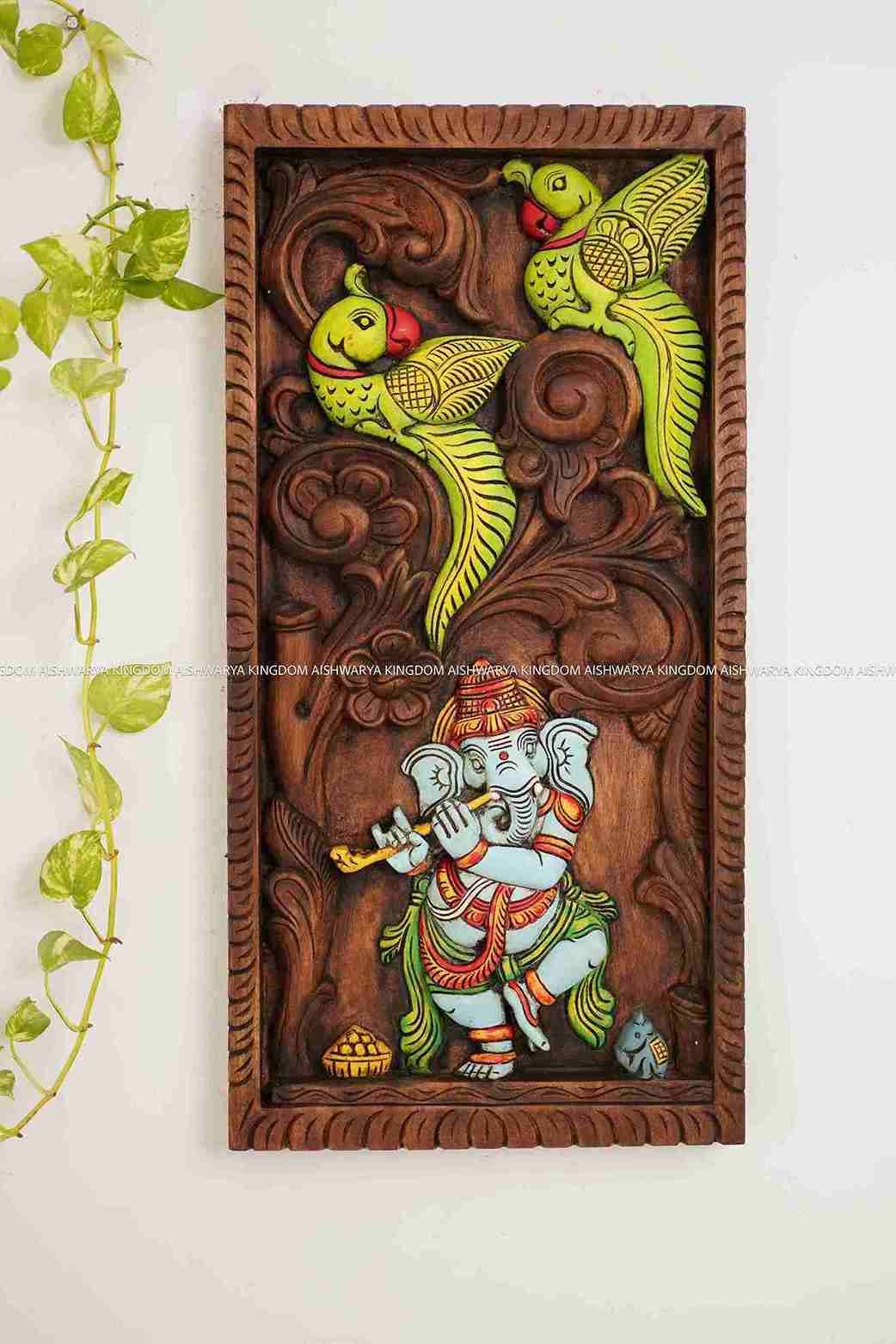 DOUBLE PARROT GANESA PANEL WITH BEEDING - Image 2