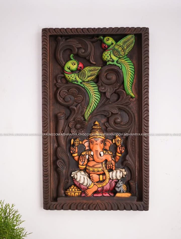 DOUBLE PARROT GANESA PANEL WITH BEEDING