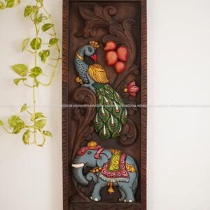 VERTICAL ELEPHANT WITH PEACOCK PANEL